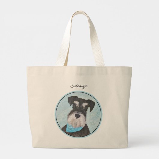 Schnauzer Schilderen Miniatuur Uncropped Pet Dog A Grote Tote Bag (Achterkant)