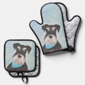 Schnauzer Schilderen Miniatuur Uncropped Pet Dog A Ovenwant & Pannenlap Set (Voorkant / Achterkant)