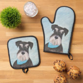 Schnauzer Schilderen Miniatuur Uncropped Pet Dog A Ovenwant & Pannenlap Set (Top down)