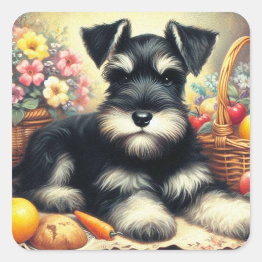  Schnauzer Schilderen Vierkante Sticker (Voorkant)