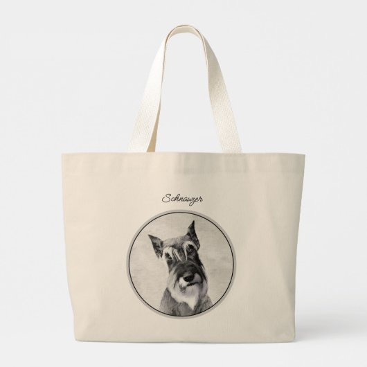 Schnauzer Schilderij Giant bijgesneden originele h Grote Tote Bag (Achterkant)