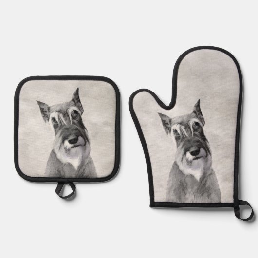 Schnauzer Schilderij Giant bijgesneden originele h Ovenwant & Pannenlap Set (Voorkant)