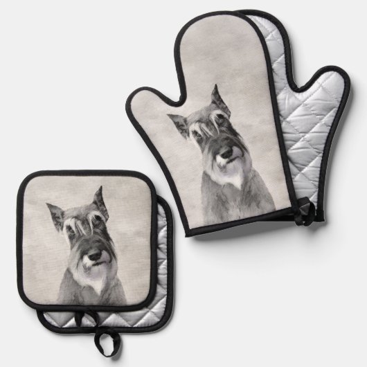 Schnauzer Schilderij Giant bijgesneden originele h Ovenwant & Pannenlap Set (Voorkant / Achterkant)