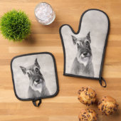 Schnauzer Schilderij Giant bijgesneden originele h Ovenwant & Pannenlap Set (Top down)