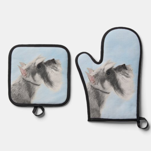 Schnauzer Schilderij Giant Standard Cropped Dog Ar Ovenwant & Pannenlap Set (Voorkant)