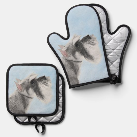 Schnauzer Schilderij Giant Standard Cropped Dog Ar Ovenwant & Pannenlap Set (Voorkant / Achterkant)