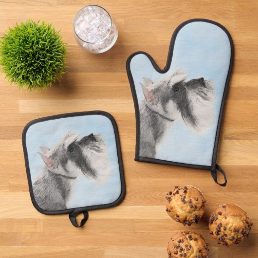 Schnauzer Schilderij Giant Standard Cropped Dog Ar Ovenwant & Pannenlap Set (Top down)