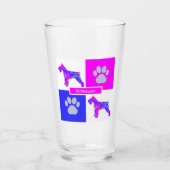Schnauzer Silhouette Dog & Paw Pink Blue Square Glas (Voorkant)