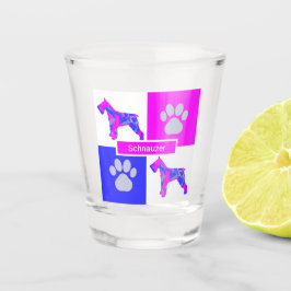 Schnauzer Silhouette Dog & Paw Pink Blue Square Shot Glas