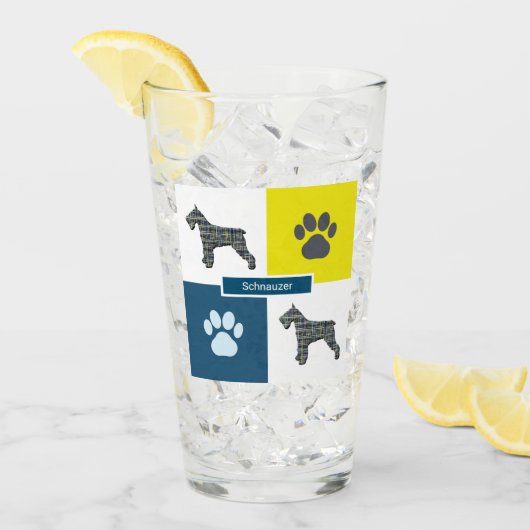 Schnauzer Silhouette Dog & Paw Y&B Grid Glas (Voorkant ijs)