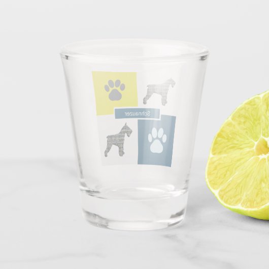 Schnauzer Silhouette Dog & Paw Y&B Grid Shot Glas (Achterkant)