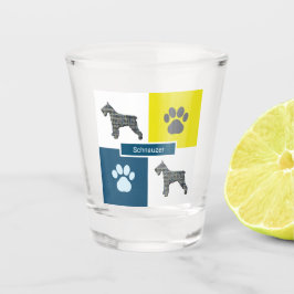 Schnauzer Silhouette Dog & Paw Y&B Grid Shot Glas
