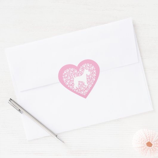 Schnauzer Silhouette Heart Paws Print - Dog Lover Hart Sticker (Envelop)