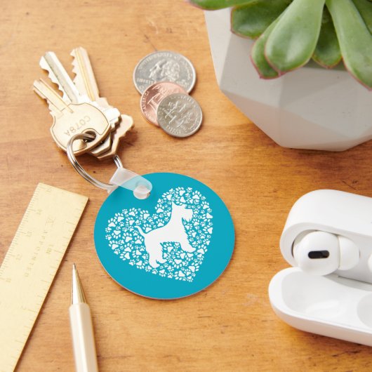 Schnauzer Silhouette Heart Paws Print - Dog Lover Sleutelhanger (Bureau)