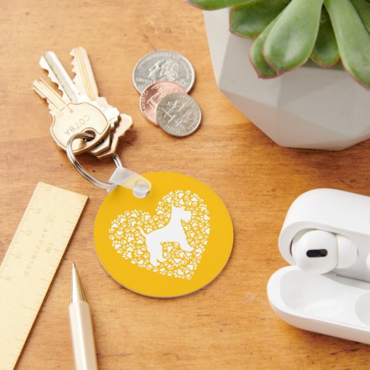 Schnauzer Silhouette Heart Paws Print - Dog Lover Sleutelhanger (Bureau)