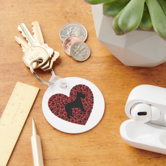 Schnauzer Silhouette Heart Paws Print - Dog Lover Sleutelhanger (Bureau)