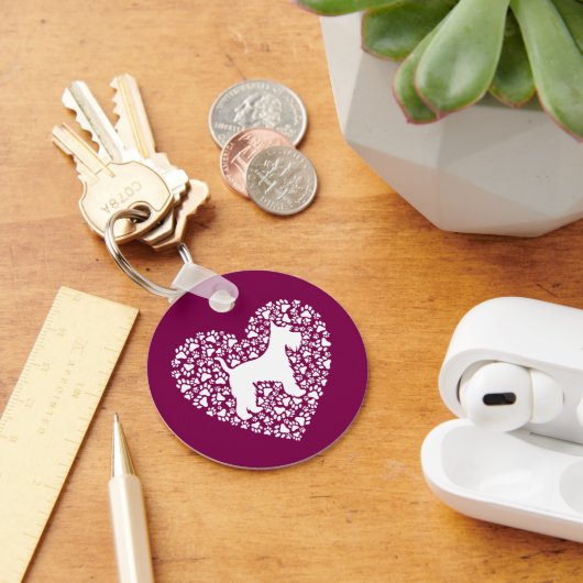Schnauzer Silhouette Heart Paws Print - Dog Lover Sleutelhanger (Bureau)