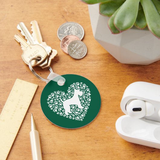 Schnauzer Silhouette Heart Paws Print - Dog Lover Sleutelhanger (Bureau)