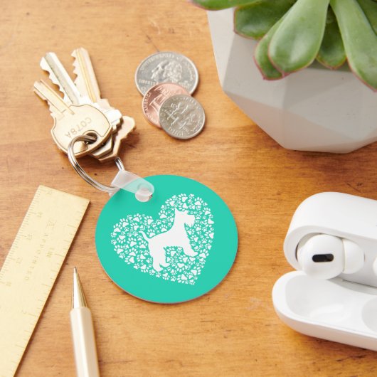 Schnauzer Silhouette Heart Paws Print - Dog Lover Sleutelhanger (Bureau)