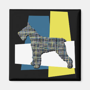 Schnauzer Silhouette Hond Y&B Grid Tricolor Magneet