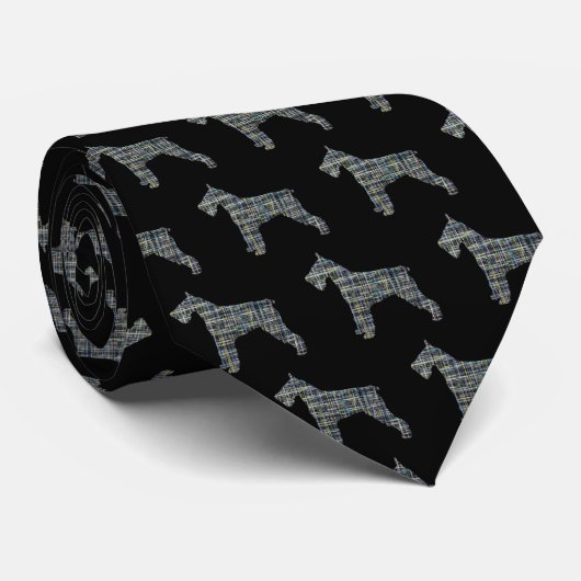 Schnauzer Silhouette Yellow & Black Grid Stropdas (Opgerold)