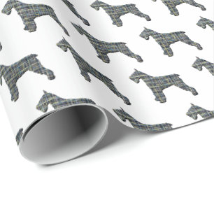 Schnauzer Silhouette Yellow & Black Grid Wrapping Cadeaupapier