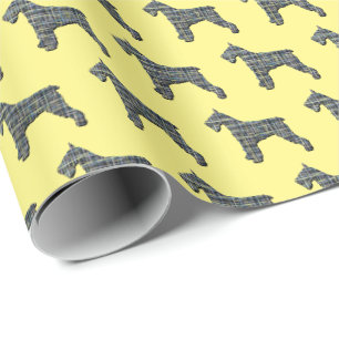 Schnauzer Silhouette Yellow & Black Grid Wrapping Cadeaupapier