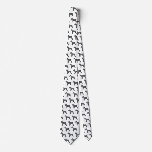 Schnauzer Silhouette Yellow & Blk Grid White Stropdas (Voorkant)