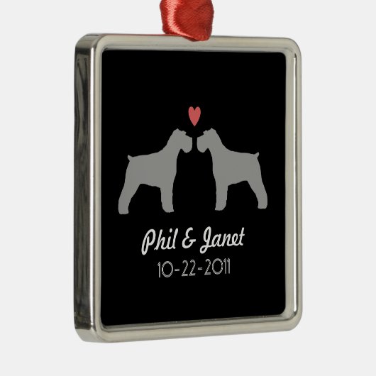 Schnauzer Silhouettes Love Dogs Pas getrouwd Custo Metalen Ornament (Rechts)