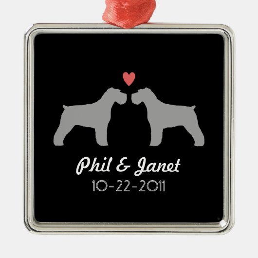Schnauzer Silhouettes Love Dogs Pas getrouwd Custo Metalen Ornament (Voorkant)
