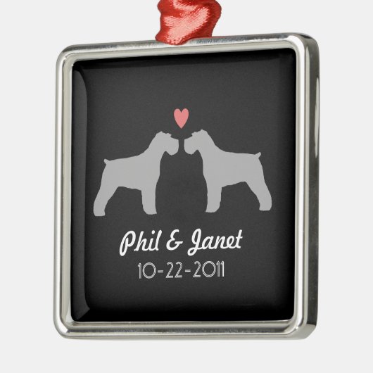 Schnauzer Silhouettes Love Dogs Pas getrouwd Custo Metalen Ornament (Links)