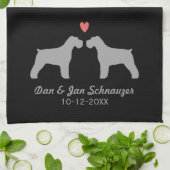 Schnauzer Silhouettes met hart en tekst Theedoek (Gevouwen)