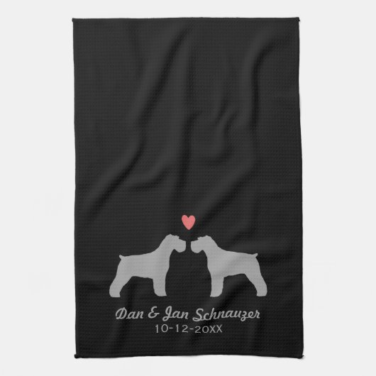 Schnauzer Silhouettes met hart en tekst Theedoek (Verticaal)