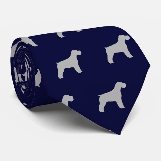 Schnauzer Silhouettes Pattern Blue en Grey Stropdas (Opgerold)