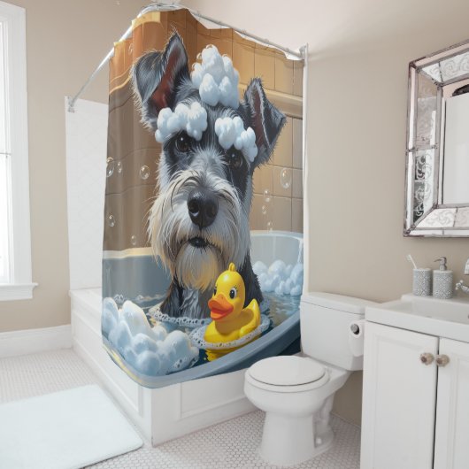 Schnauzer Slordig Slaperig Schattig Grappig Douchegordijn (In situ)