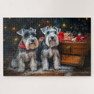 Schnauzer Sneeuw Slede Kerst Decoratie Legpuzzel