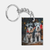 Schnauzer Sneeuw Slede Kerst Decoratie  Sleutelhanger (Voorkant Links)