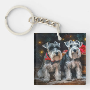 Schnauzer Sneeuw Slede Kerst Decoratie Sleutelhanger