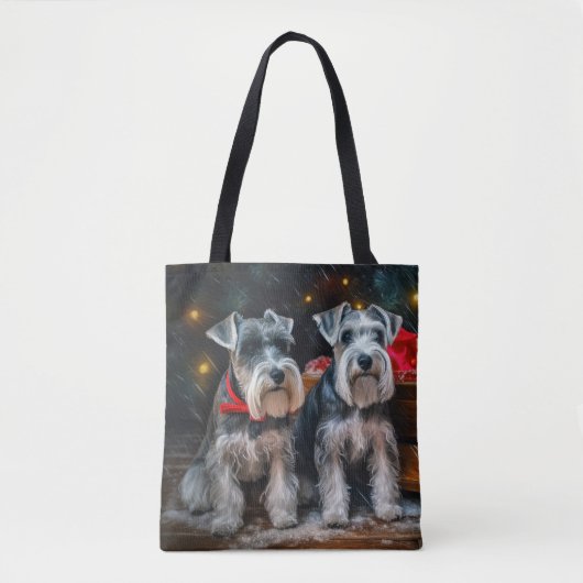 Schnauzer Sneeuw Slede Kerst Decoratie Tote Bag (Voorkant)