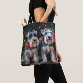 Schnauzer Sneeuw Slede Kerst Decoratie Tote Bag (Dichtbij)