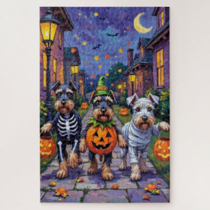 Schnauzer snoep vragen in Halloween kostuums Legpuzzel