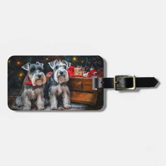 Schnauzer Snowy Sleigh Kerstdecoratie Bagagelabel (Voorkant horizontaal)