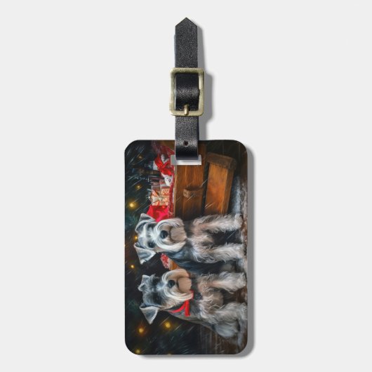 Schnauzer Snowy Sleigh Kerstdecoratie Bagagelabel (Voorkant verticaal)
