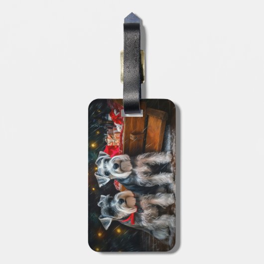 Schnauzer Snowy Sleigh Kerstdecoratie Bagagelabel (Achterkant verticaal)