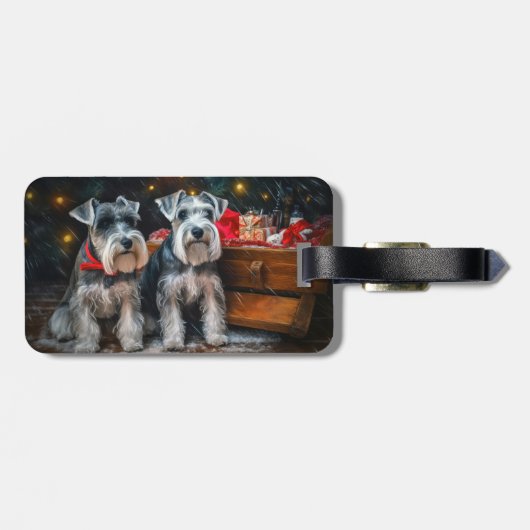 Schnauzer Snowy Sleigh Kerstdecoratie Bagagelabel (Achterkant horizontaal)