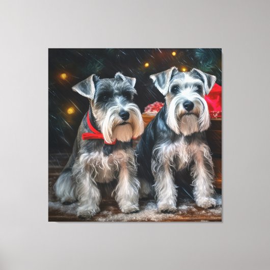 Schnauzer Snowy Sleigh Kerstdecoratie Canvas Afdruk (Voorkant)