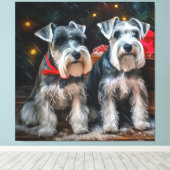 Schnauzer Snowy Sleigh Kerstdecoratie Canvas Afdruk (Insitu (Houten vloer))