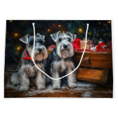 Schnauzer Snowy Sleigh Kerstdecoratie Groot Cadeauzakje (Voorkant)