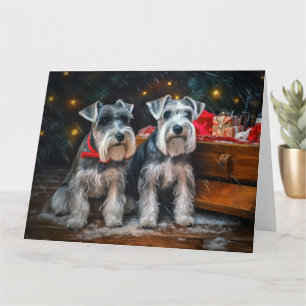 Schnauzer Snowy Sleigh Kerstdecoratie Kaart