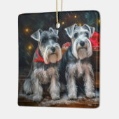 Schnauzer Snowy Sleigh Kerstdecoratie Keramisch Ornament (Links)